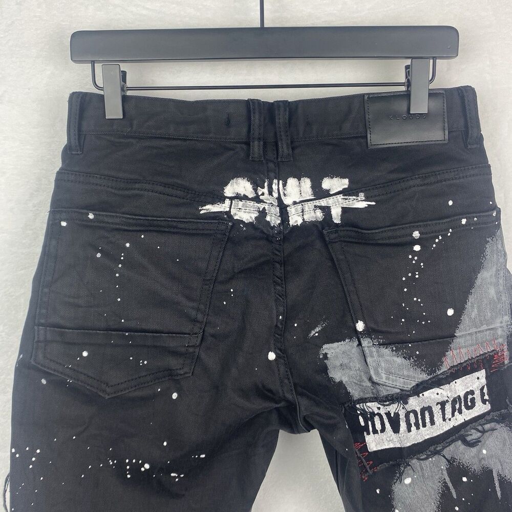 Kloud 9 Jeans Size 30/32 Black Painted Studded Design Streetwear Pockets Casual - Picture 4 of 16